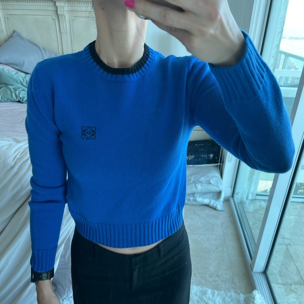 Loewe size small Embroidered Wool-blend cropped Sweater in blue with logo - Picture 1 of 5